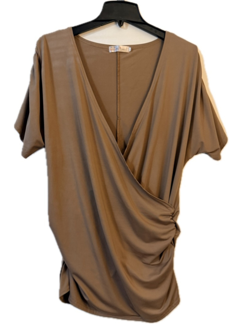 Respi Ronics Women's Draped Surplice Top – Taupe Brown Size L (b10)